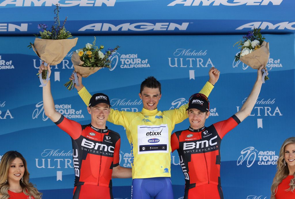 The final podium: Rohan Dennis, Julian Alaphilippe and Brent Bookwalter