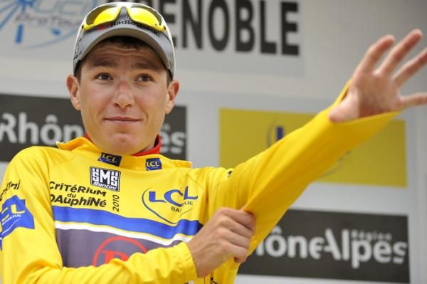Jani Brajkovic (Radioshack) pulls on the leader's jersey