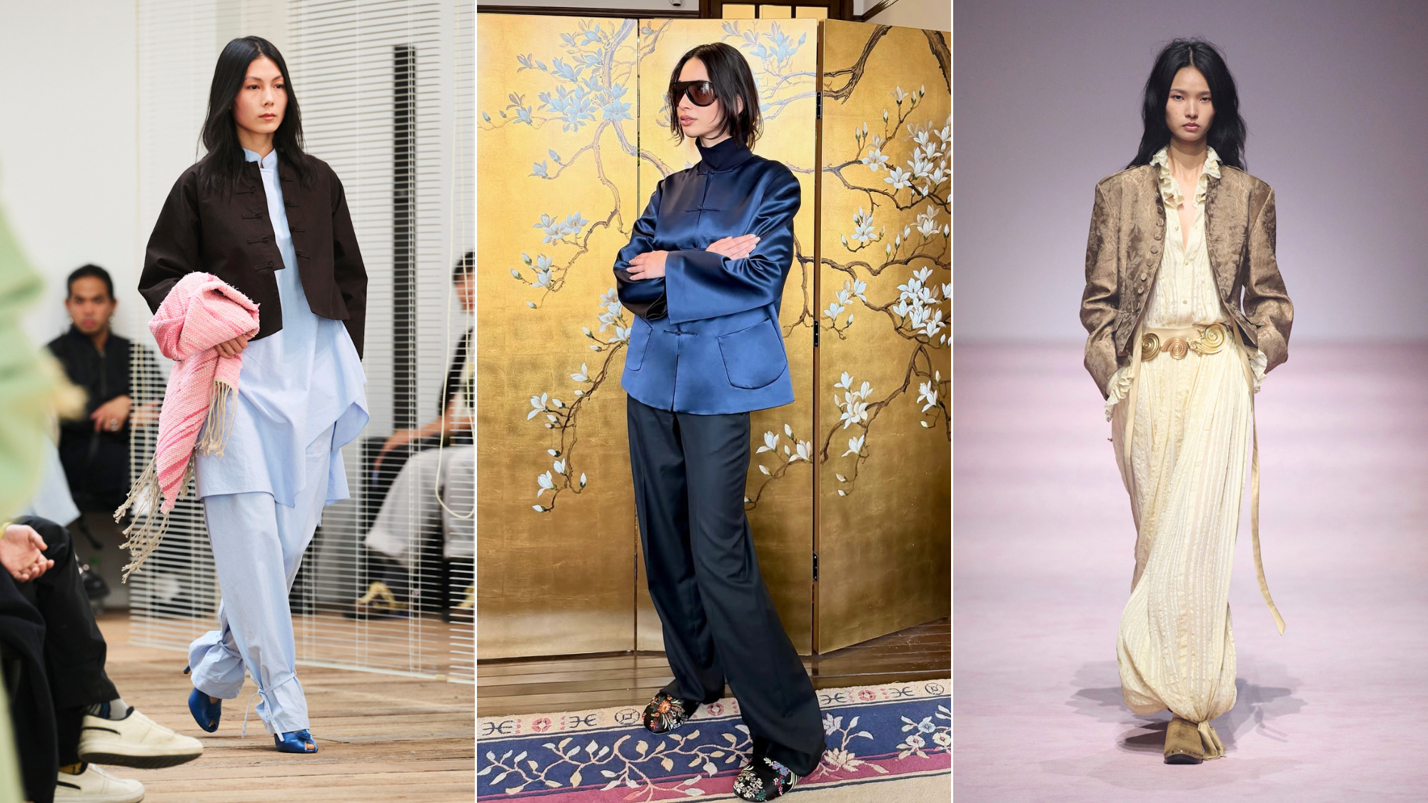 Mandarin jacket trend header: Samuel Gui Yang, Poppy Wang, Xu Zhi