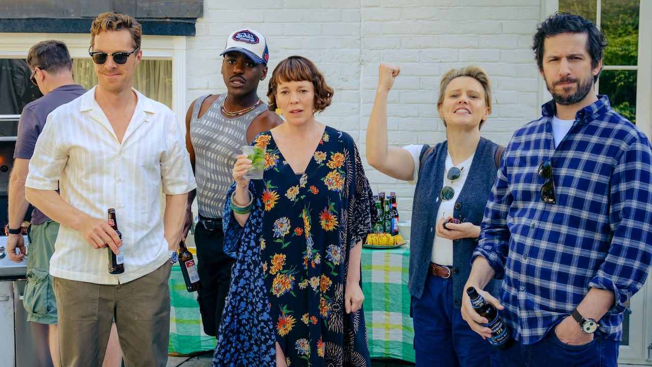Benedict Cumberbatch, Ncuti Gatwa, Olivia Colman, Kate McKinnon, and Andy Samberg in THE ROSES