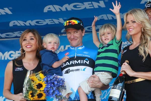 Los Angeles local Dave Zabriskie (Garmin-Barracuda) brought his kids on stage to collect his second place award.