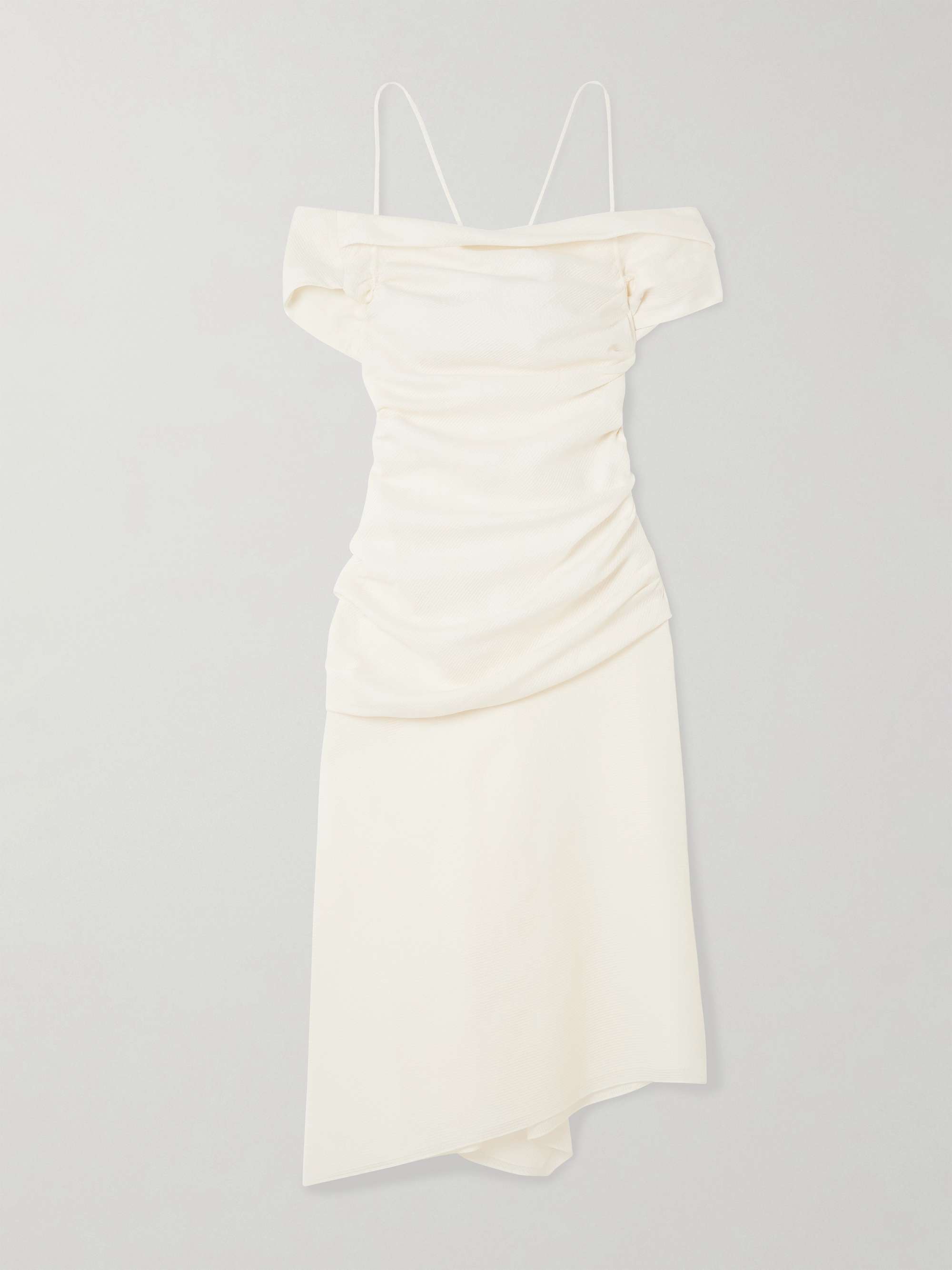 Accordion Cold-Shoulder Ribbed Cotton and Silk-Blend Midi Dress