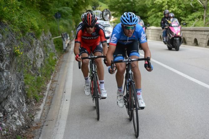 Ramunas Navardauskas (Garmin-Sharp) and Daniel Oss (BMC) at the head of the race