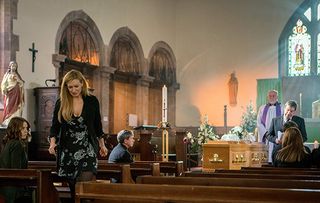 Eva Price walks out of Aidan’s funeral