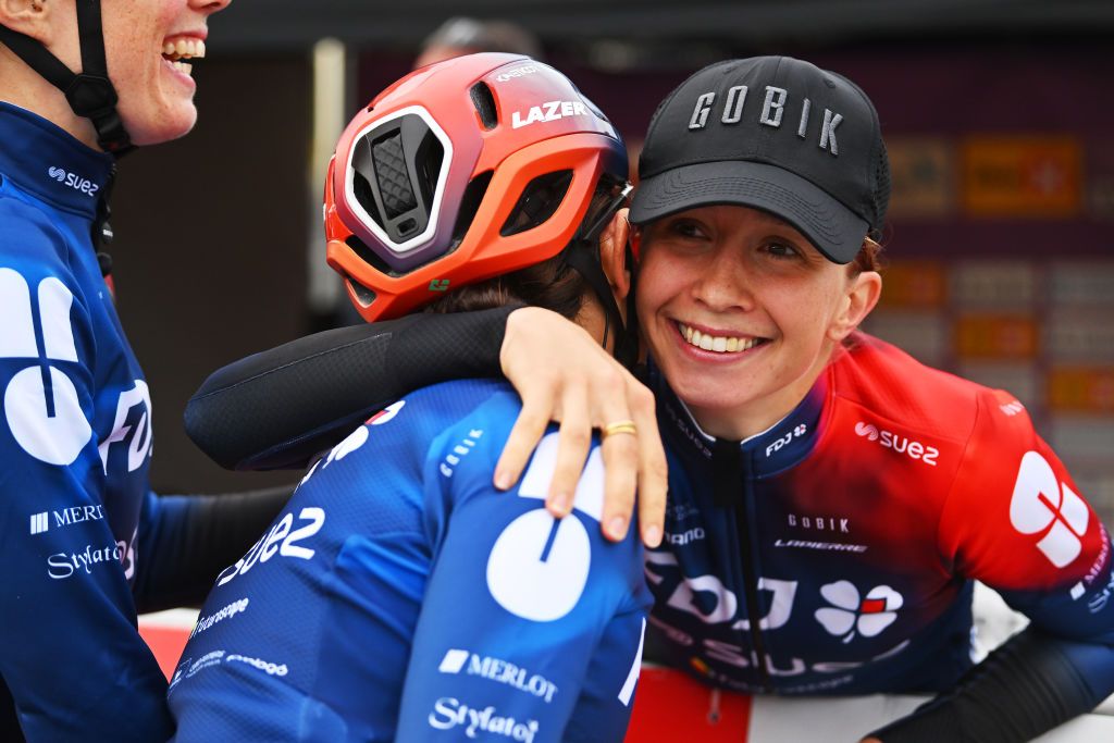 NOREFJELL NORWAY AUGUST 24 Stage winner Cecilie Uttrup Ludwig of Denmark and Team FDJSuez celebrates at finish line with teammates the 9th Tour of Scandinavia 2023 Battle Of The North Stage 2 a 1505km stage from Vikersund to Norefjell 791m UCIWWT on August 24 2023 in Norefjell Norway Photo by Luc ClaessenGetty Images