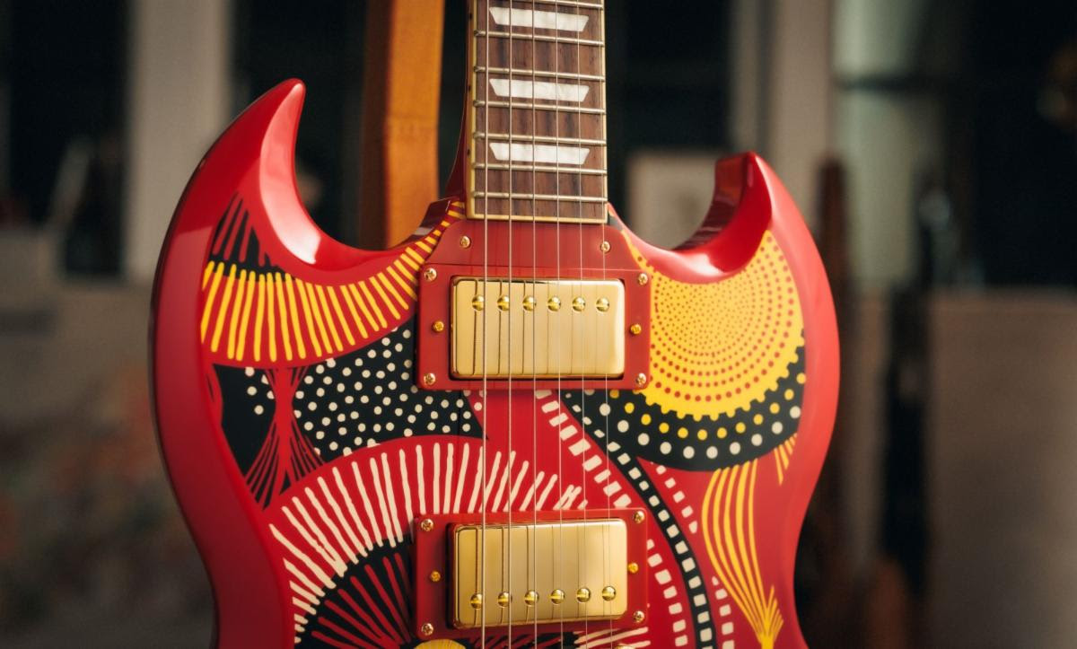 Close up of Fatoumata Diawara Epiphone SG