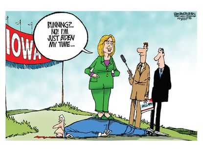 Political cartoon Hillary Clinton Joe Biden Iowa 2016