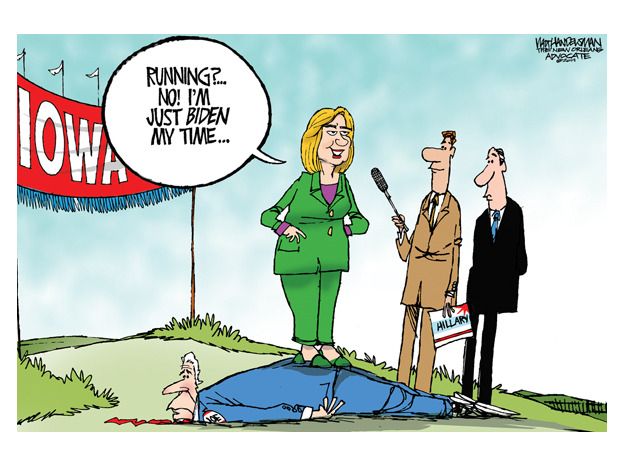 Political cartoon Hillary Clinton Joe Biden Iowa 2016