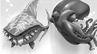 A character art sketch in black and white