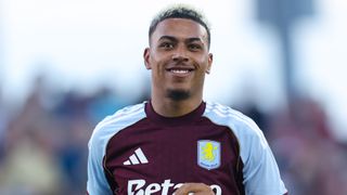 Morgan Rogers of Aston Villa celebrates scoring a goal during the pre-season friendly match between Eintracht Frankfurt and Aston Villa at Lynn Family Stadium on July 26, 2025 in Louisville, Kentucky.