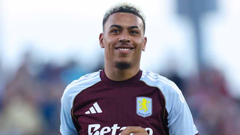 Morgan Rogers of Aston Villa celebrates scoring a goal during the pre-season friendly match between Eintracht Frankfurt and Aston Villa at Lynn Family Stadium on July 26, 2025 in Louisville, Kentucky. 