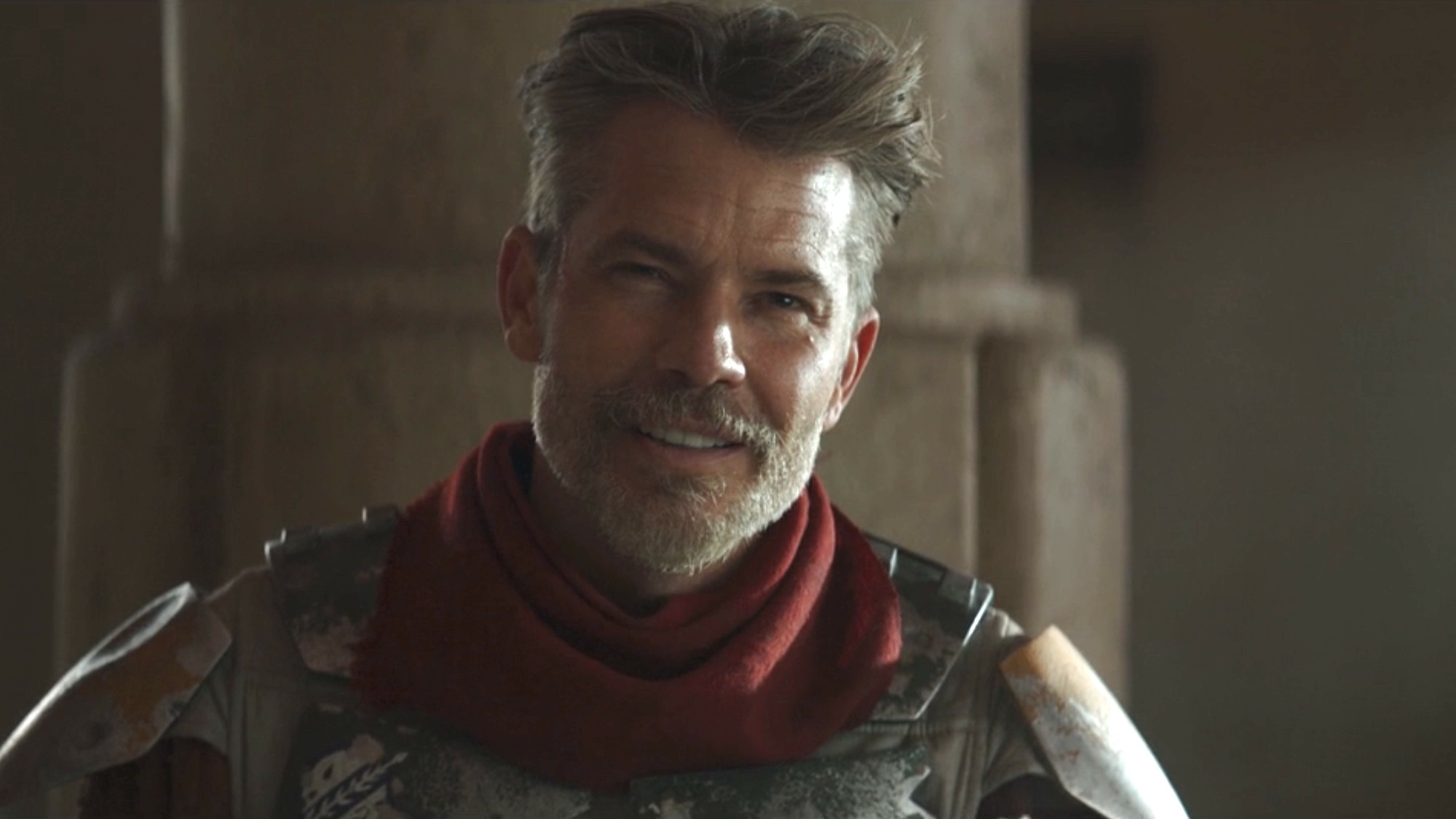 Timothy Olyphant smiling on The Mandalorian. 