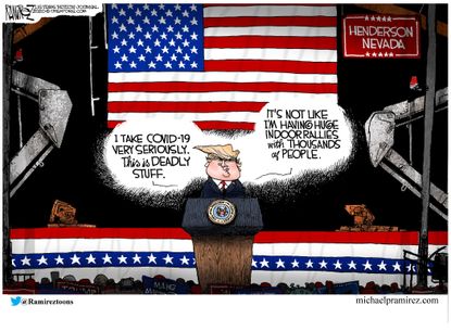 Political Cartoon U.S. Trump COVID indoor rallies