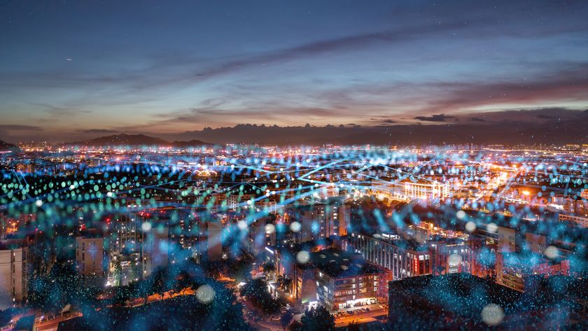 an illustration of a data network over a city