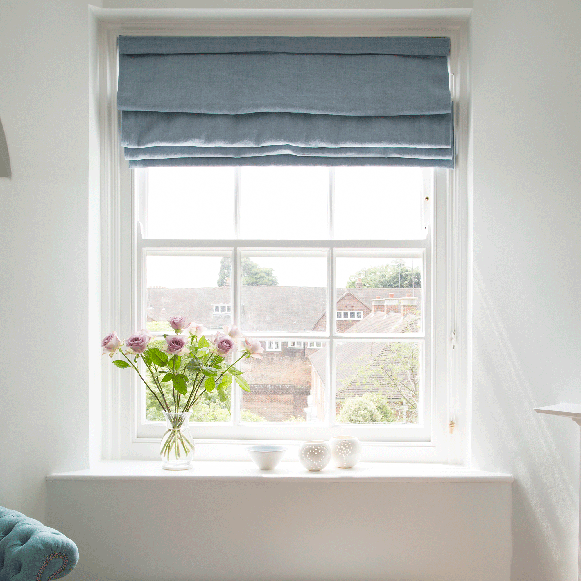 Window with blue blind