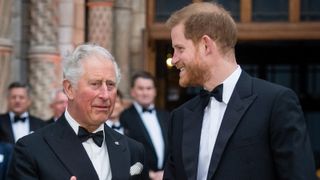 King Charles and Prince Harry stood outside Natural History Museum