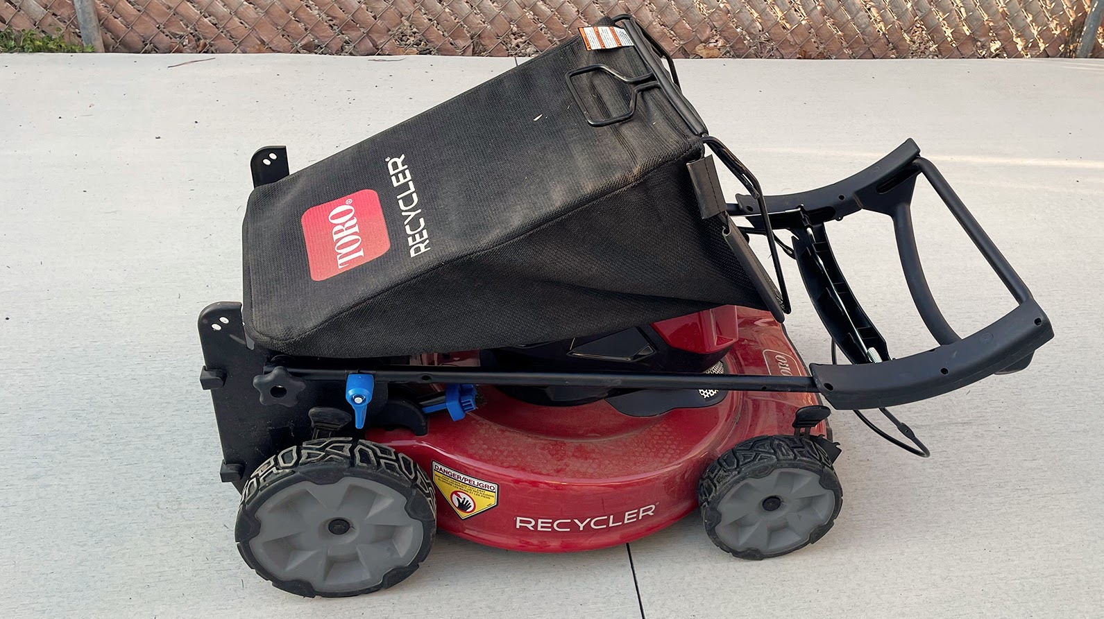 Toro 60V Max 22in Recycler Lawn Mower being tested in writer's home