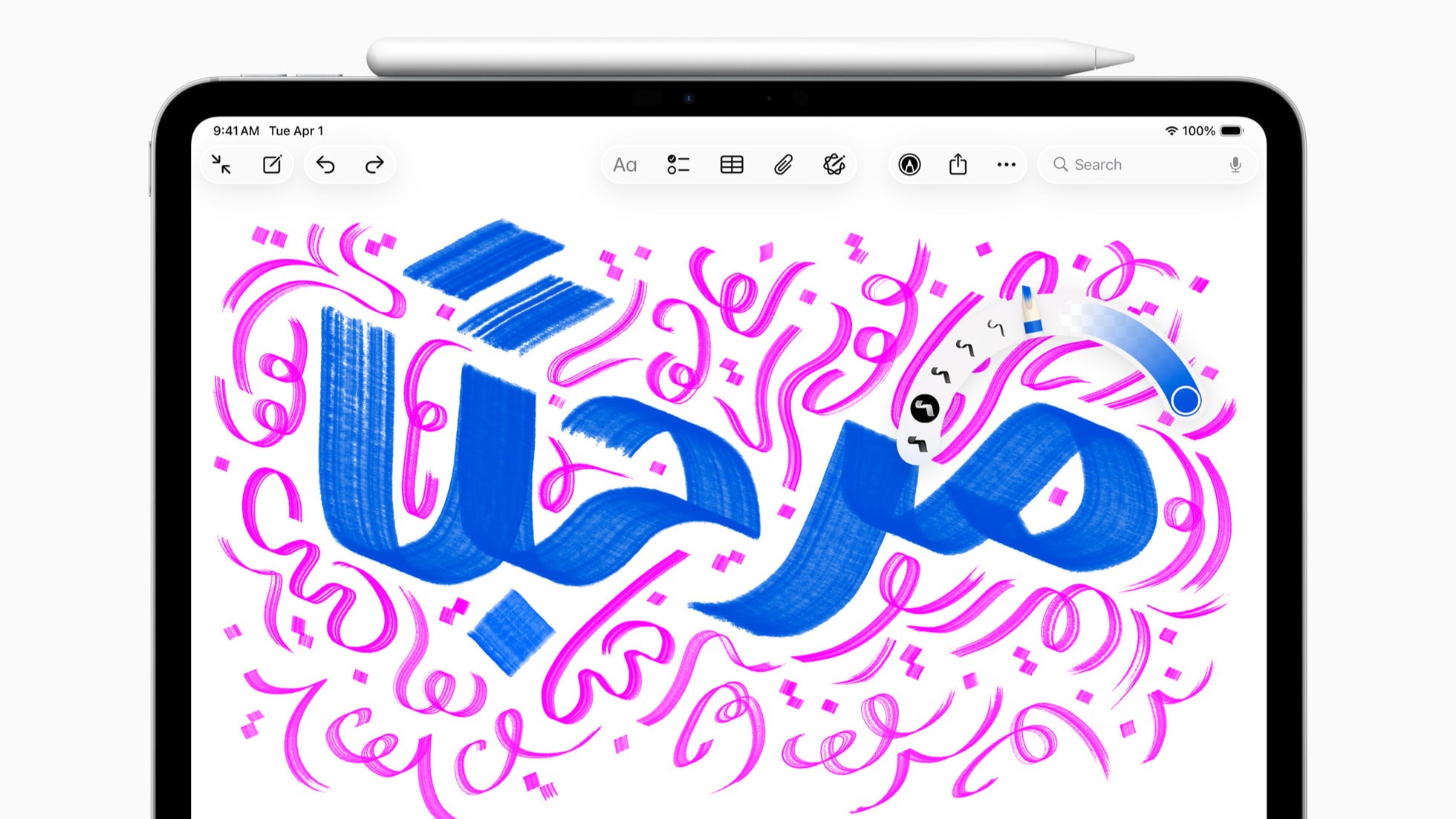 An image of an iPad showing a colorful hand-drawn graphic