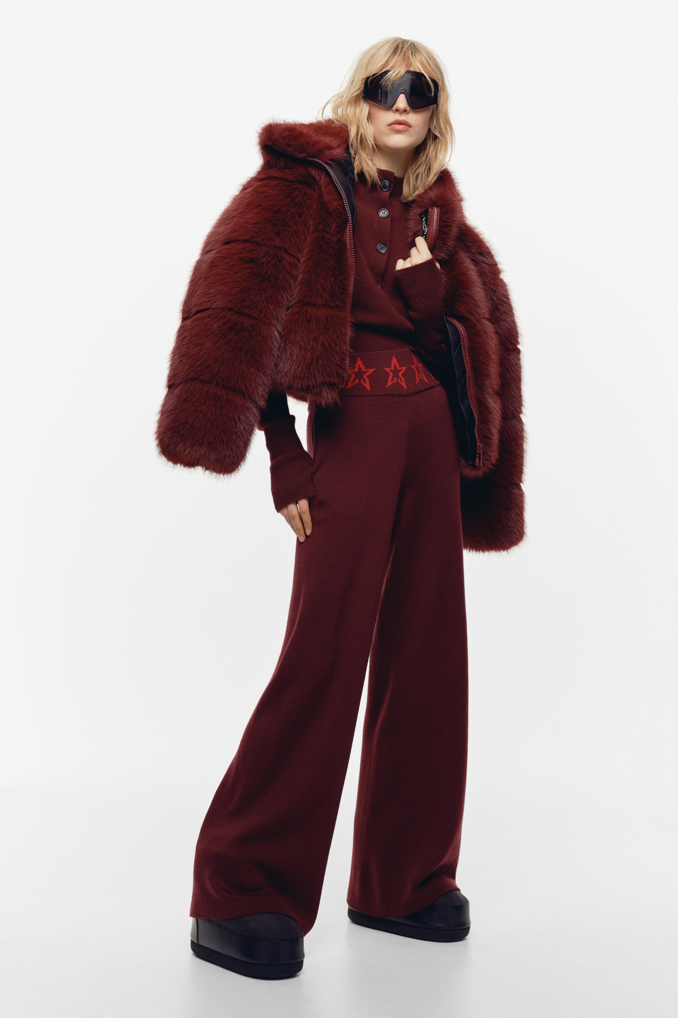 Wide Merino Wool Pants - Burgundy