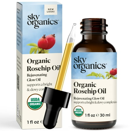 Sky Organics Organic Rosehip Oil to Rejuvenate and Brighten Face, 1 Fl Oz