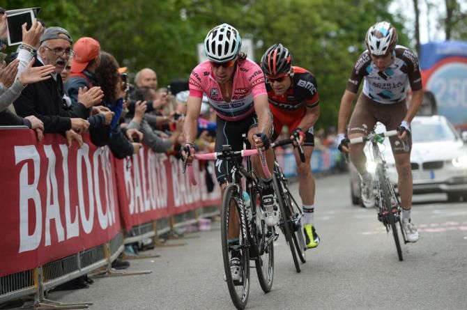 Rigorberto Uran (Omega Pharma QuickStep) leads Cadel Evans on the final climb