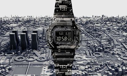 The Casio G-Shock full metal in titanium with a circuit board pattern
