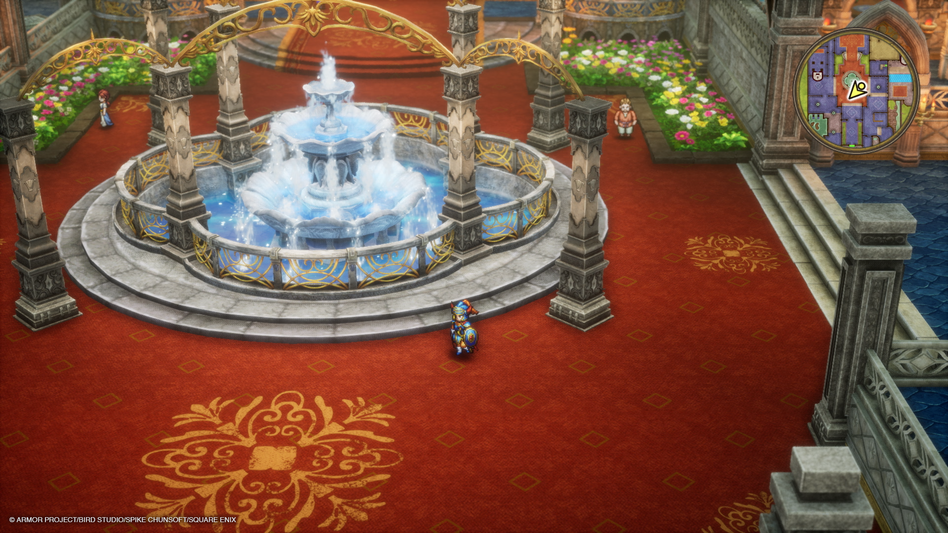 Field exploration of a fancy castle in the first game in Dragon Quest 1 & 2 HD-2D Remake