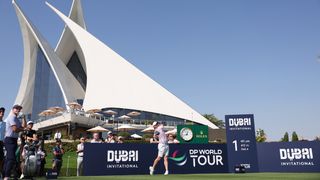 Rory McIlroy takes a shot in a practice round before the Dubai Invitational