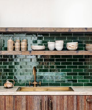 Kitchen backsplash with glazed tiled wall