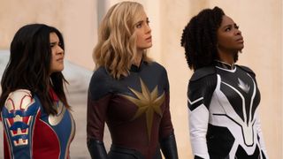 Iman Vellani, Brie Larson and Teyonah Parris in The Marvels 
