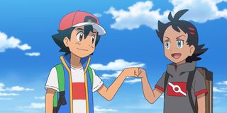 Ash with his companion, Goh, fist-bumping in Pokemon: Journeys.