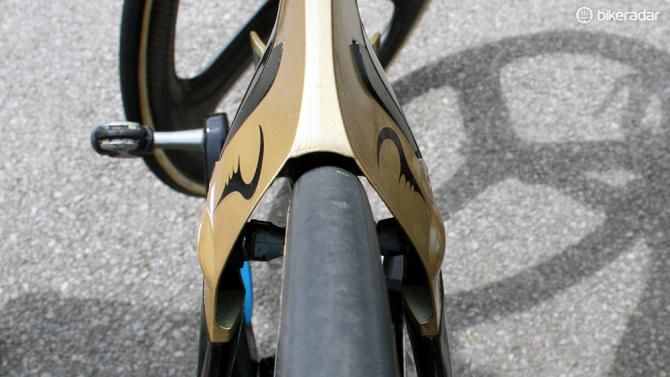 The rear brake is nicely integrated into the frame