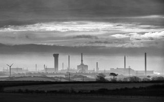 Sellafield nuclear plant pictured with grey clouds in background, England