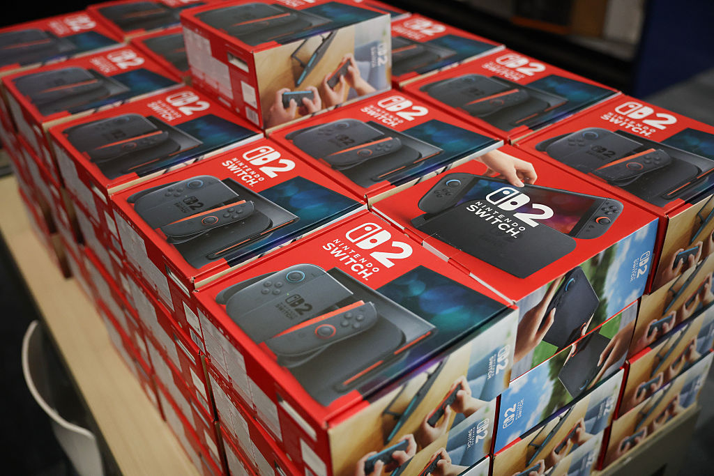 Nintendo's Switch 2 consoles in boxes are shown at a midnight opening of a Best Buy store on June 05, 2025, in Pembroke Pines, Florida. The Japanese gaming company released the new console eight years after the original version became available.