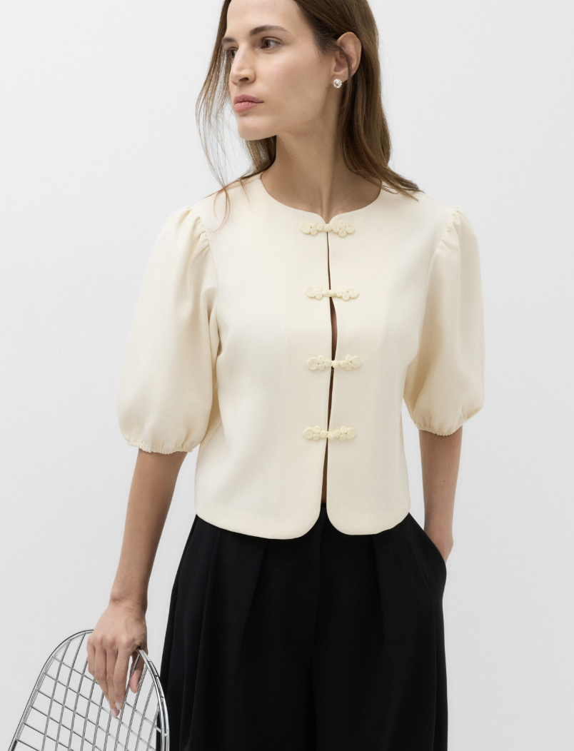 M&amp;S, Knot Button Detail Puff Sleeve Top