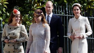 Princess Eugenie, Princess Beatrice, Prince William, Duke of Cambridge and Catherine, Duchess of Cambridge attend the Easter Day service