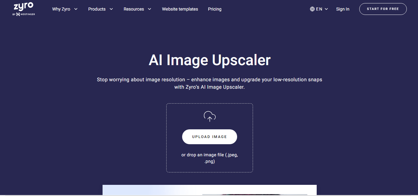 Website screenshot for Zyro