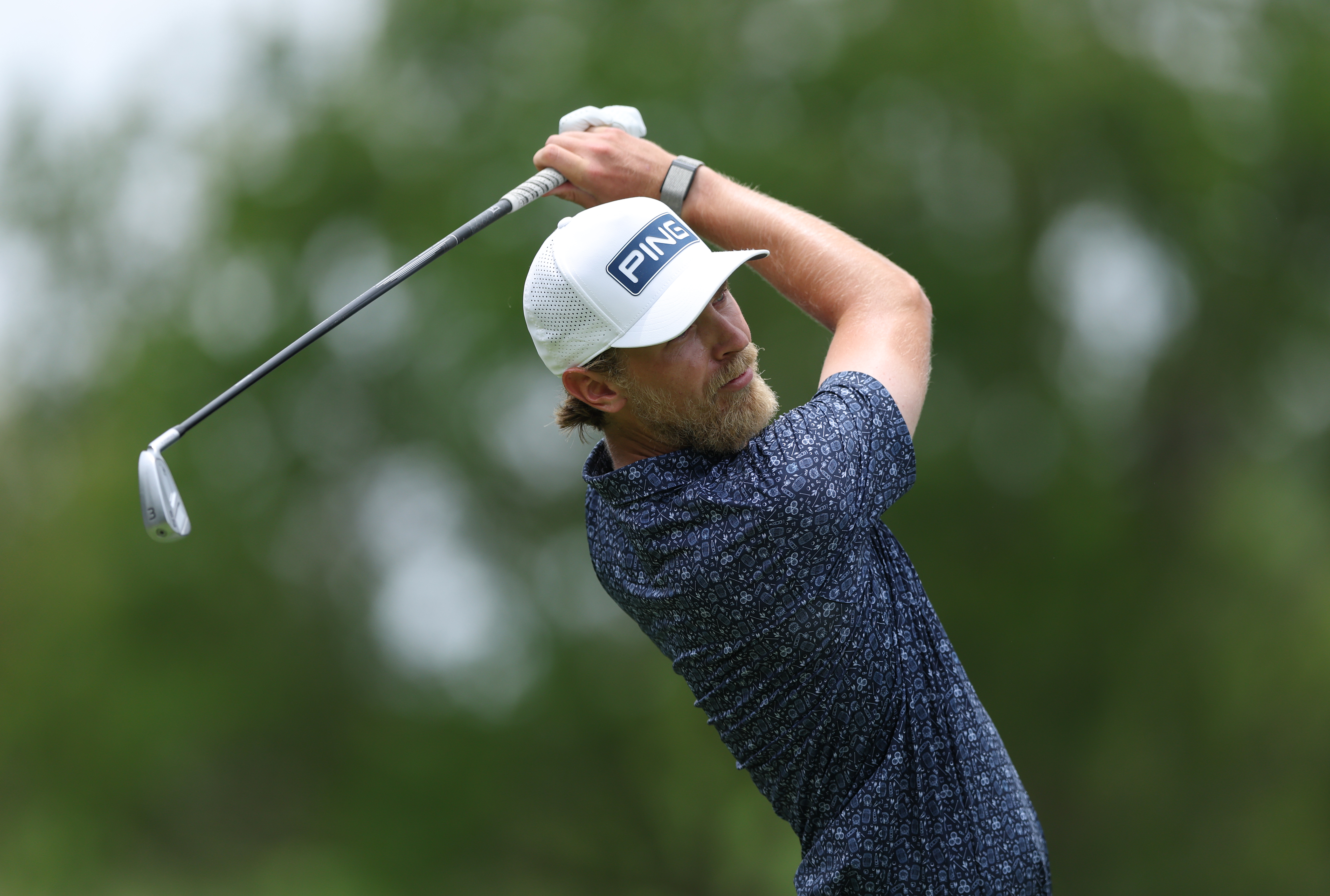 Kristoffer Reitan hits a utility iron off the tee