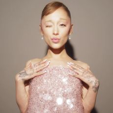 Ariana Grande wore a custom Balenciaga gown made of pink sequins on the Wicked: For Good press tour