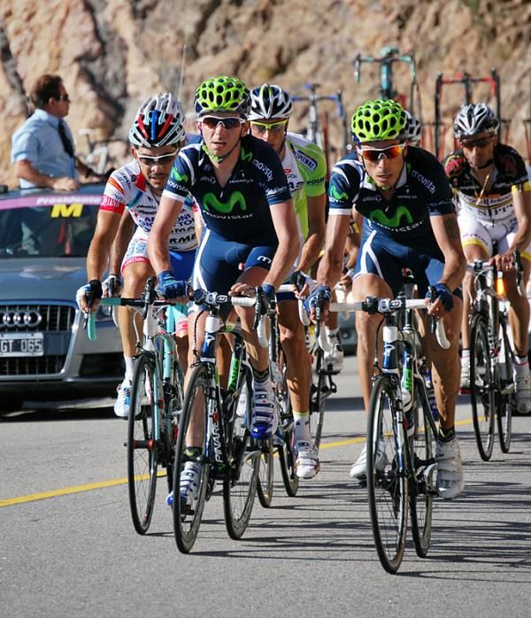 Movistar sets the pace on the finishing climb.
