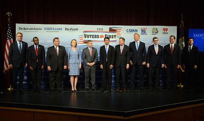 The Republican presidential candidates at the Voters First Presidential Forum.