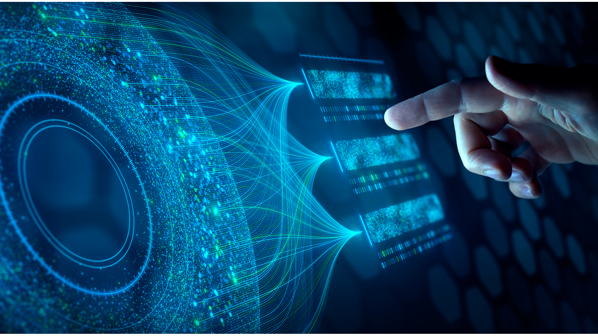 A stylized image representing a security login with a blue disc and a hand reaching out to touch it