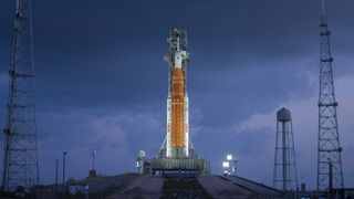 NASA's Artemis II Space Launch System rocket and Orion spacecraft stand on Launch Complex 39B at Kennedy Space Center, Florida on March 31.