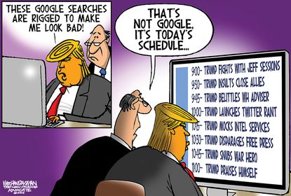 Political cartoon U.S. Trump Google search rigged Twitter rant