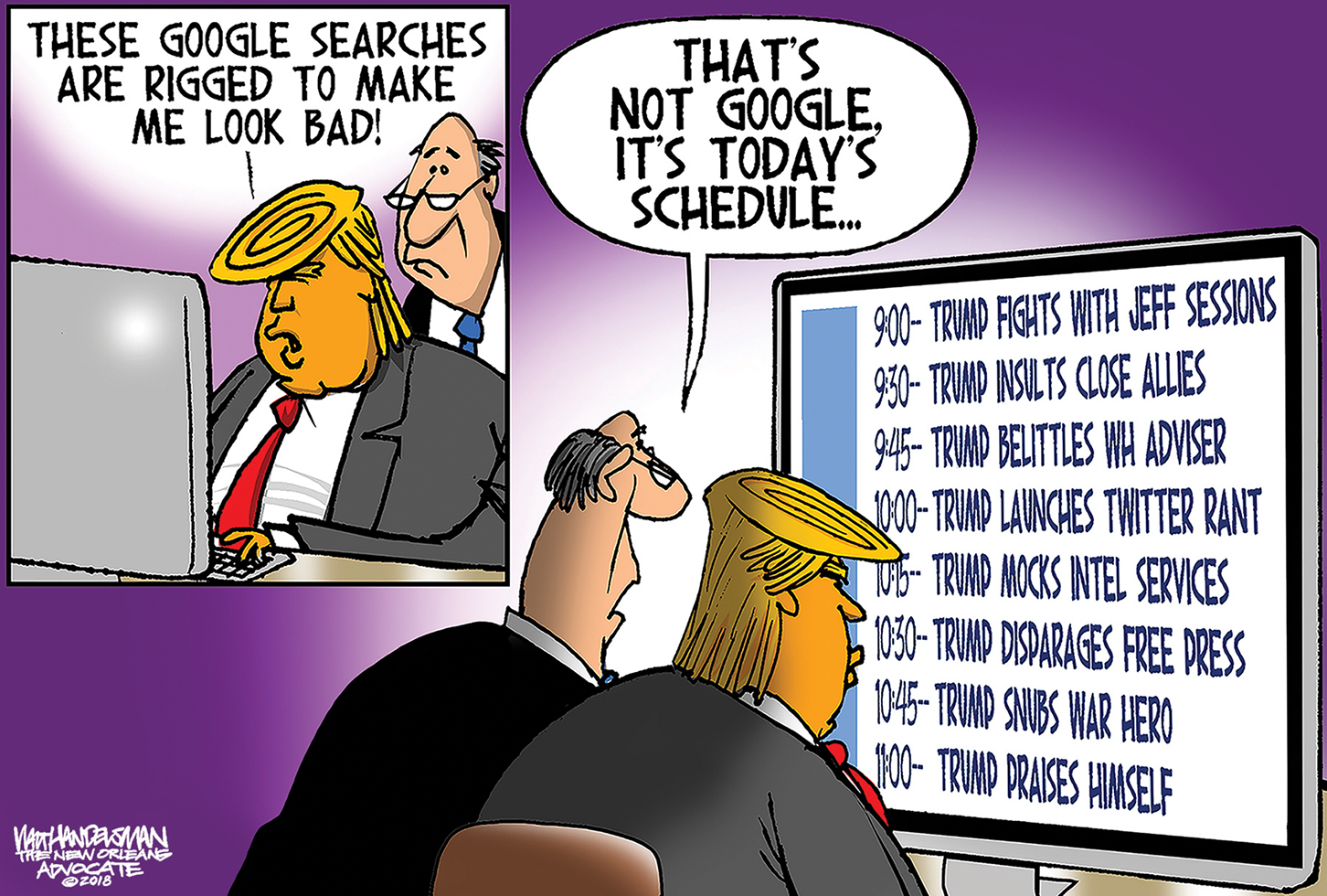 Political cartoon U.S. Trump Google search rigged Twitter rant
