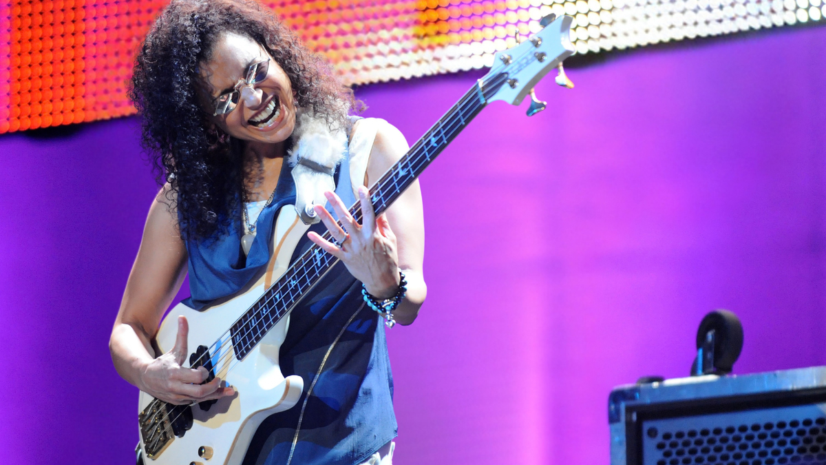Rhonda Smith performs with Jeff Beck at Chastain Park Amphitheater on October 4, 2013 in Atlanta, Georgia.