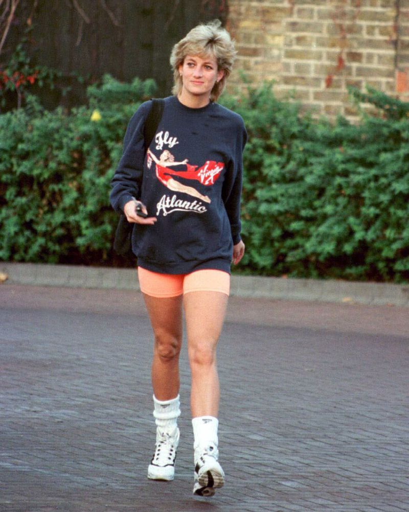 Princess Diana's sporty shorts and jumper look