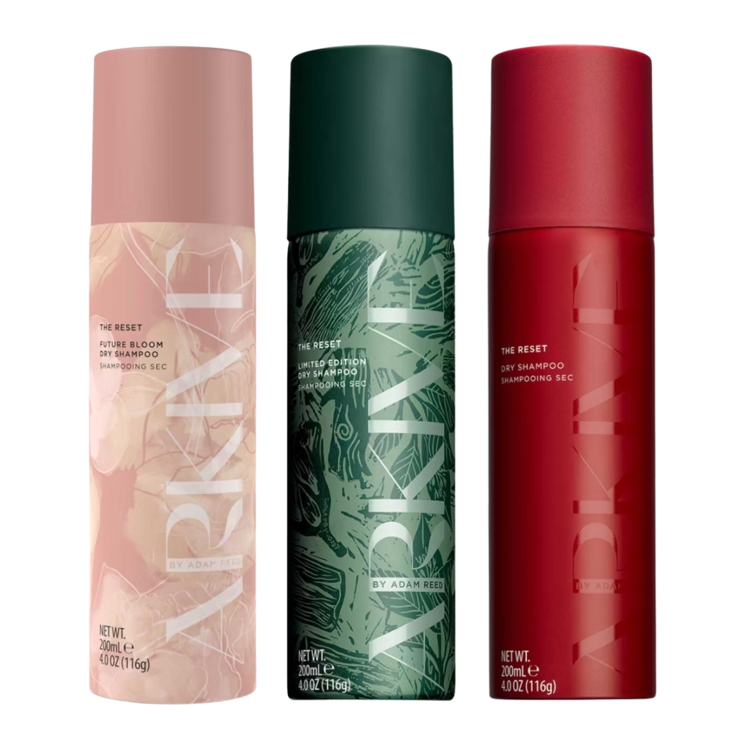 ARKIVE The Reset Dry Shampoos - light pink, forest green and red