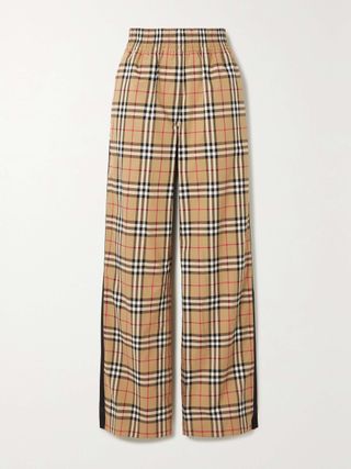 Striped Checked Cotton-Blend Wide-Leg Pants