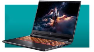 Acer gaming laptop on a blue background.